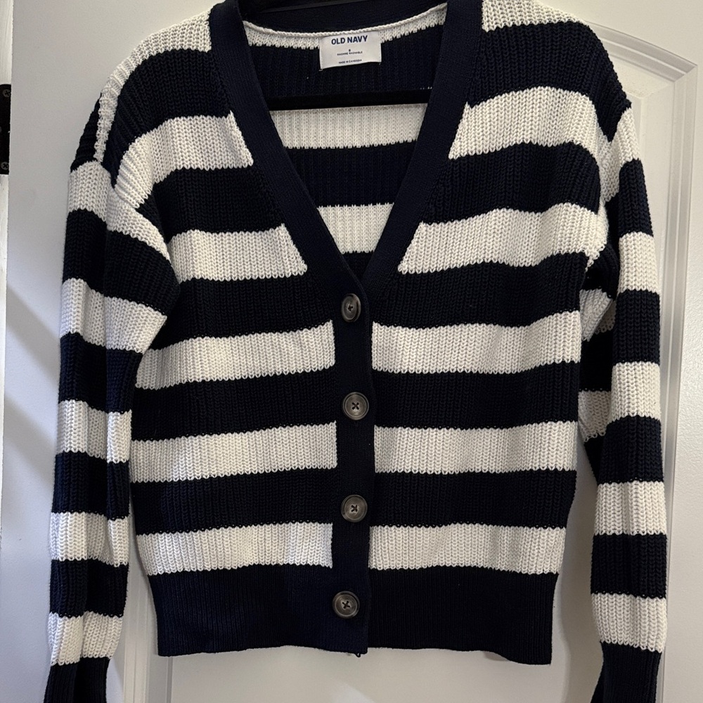 Old Navy Navy and White Striped Women's Sweater Cardigan size small